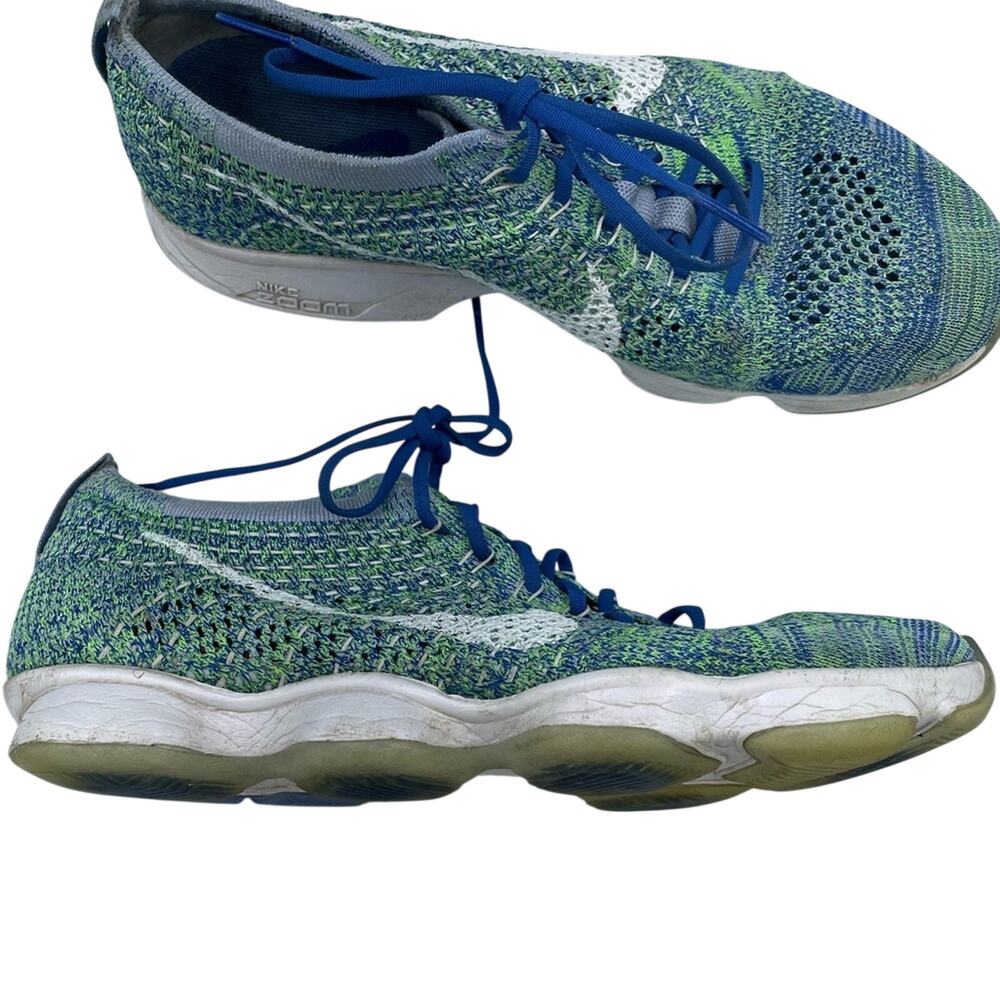 Nike Blue & Green Flyknit Zoom Running Shoes Sneakers Womens 8.5 Athletic Sporty